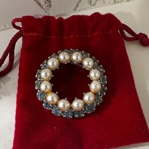 Elegant Pearl and Blue Stone Brooch